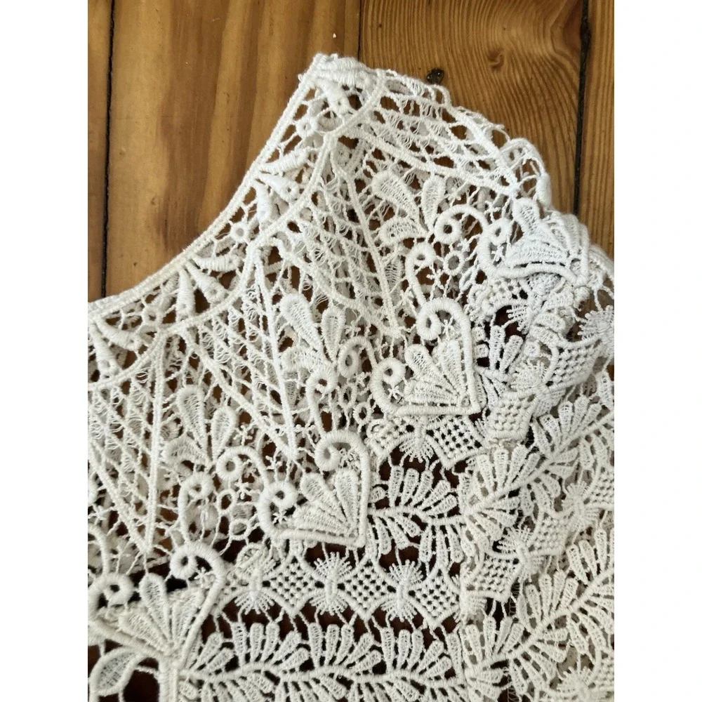 Cottagecore Laundry by Design dress Cream Sz M Lace crochet short‎ sleeve
